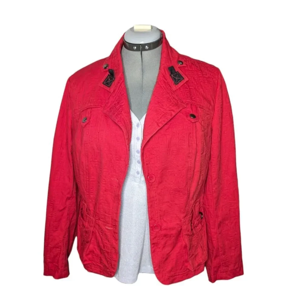 Women's Designer Simon Chang Red Blazer Jacket, Size 12